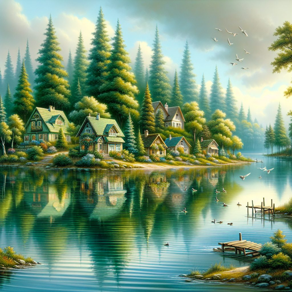 Calm Lakeside Reflection Residences Offering Peaceful Scenery