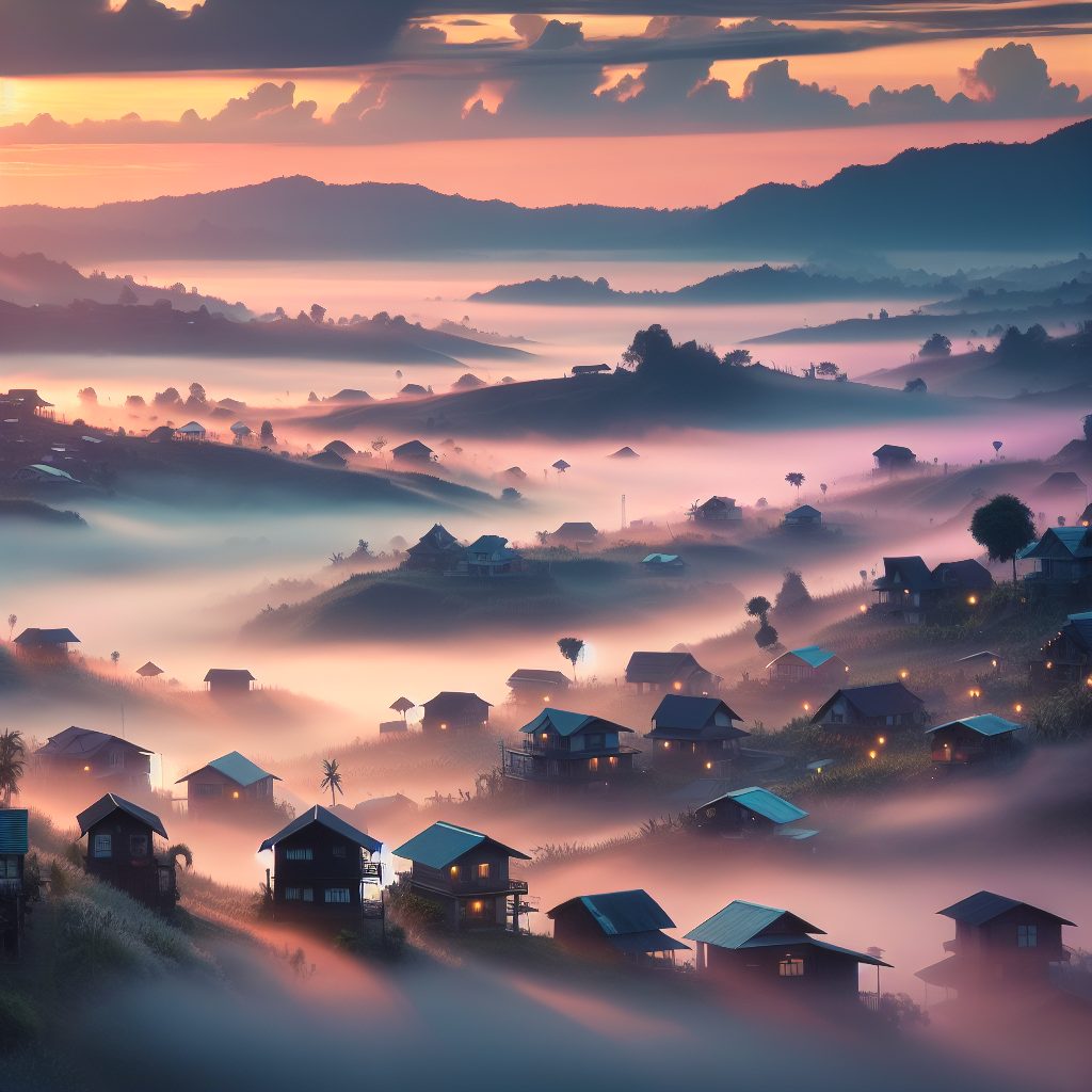Foggy Valley Homes Wrapped in Early Morning Mist
