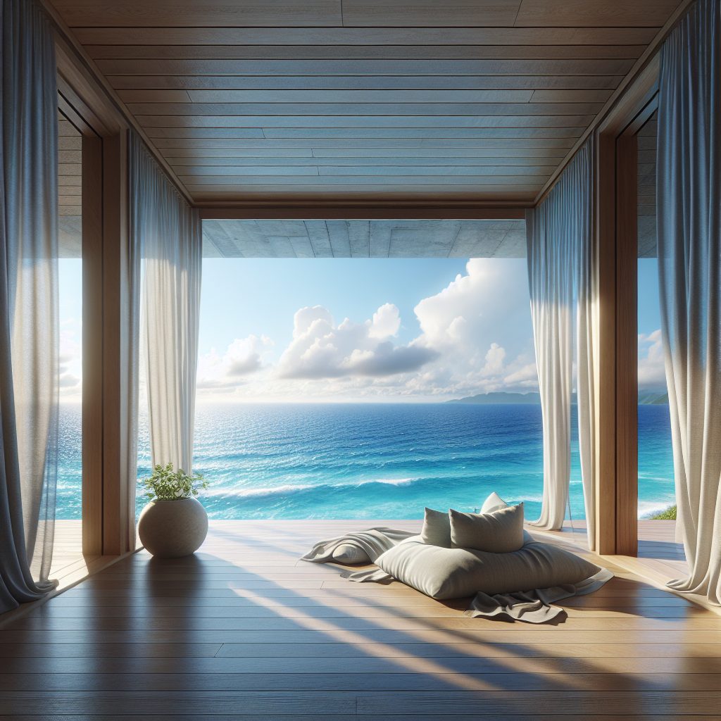 Ocean Drift Retreat Spaces with Endless Blue Horizon Calm