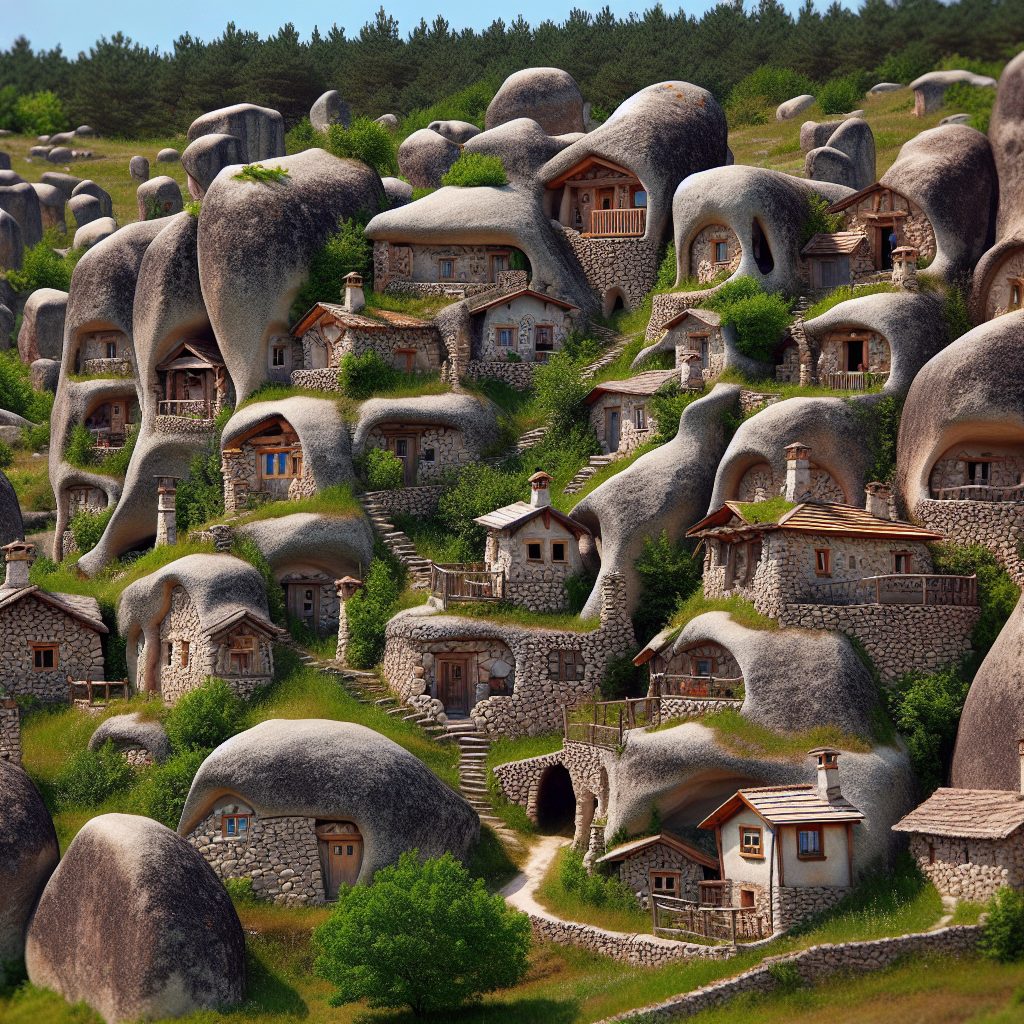 Stone Embedded Homes Built into Natural Terrain