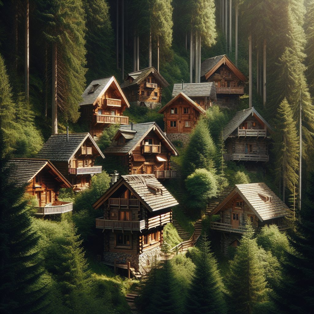 Timber Frame Cabins Hidden Deep in Forest